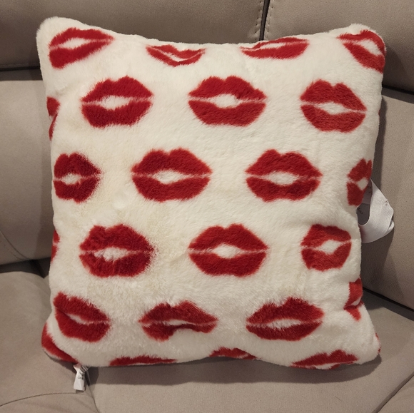 Cupcakes and Cashmere Valentine Plush Pillow Kiss Lips Heart Shaped set of 3